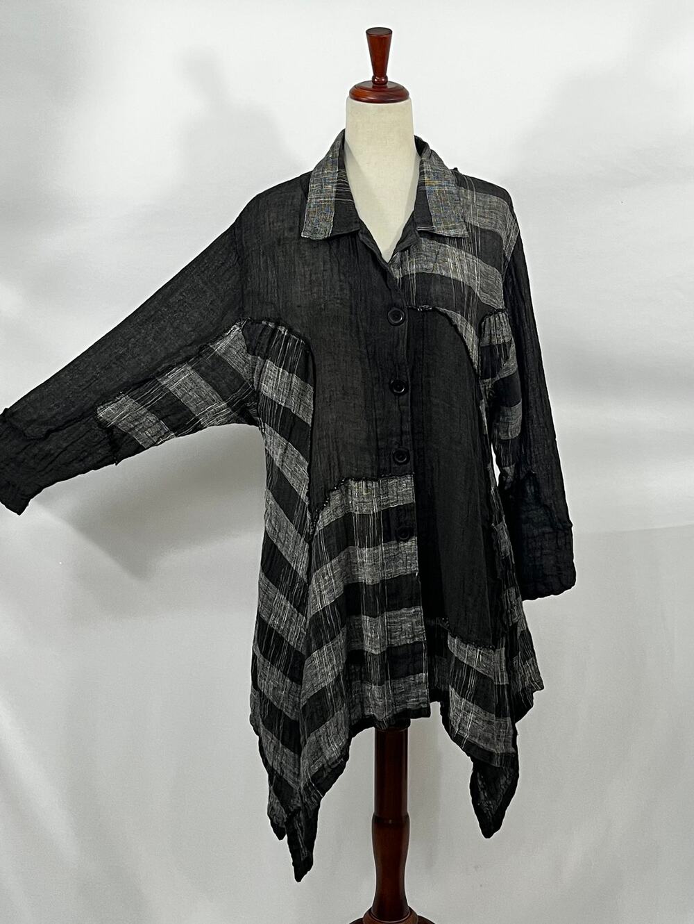 DRESS TO KILL Jane Mohr OS S M L Gray Brown Gauze Tunic Top Shirt